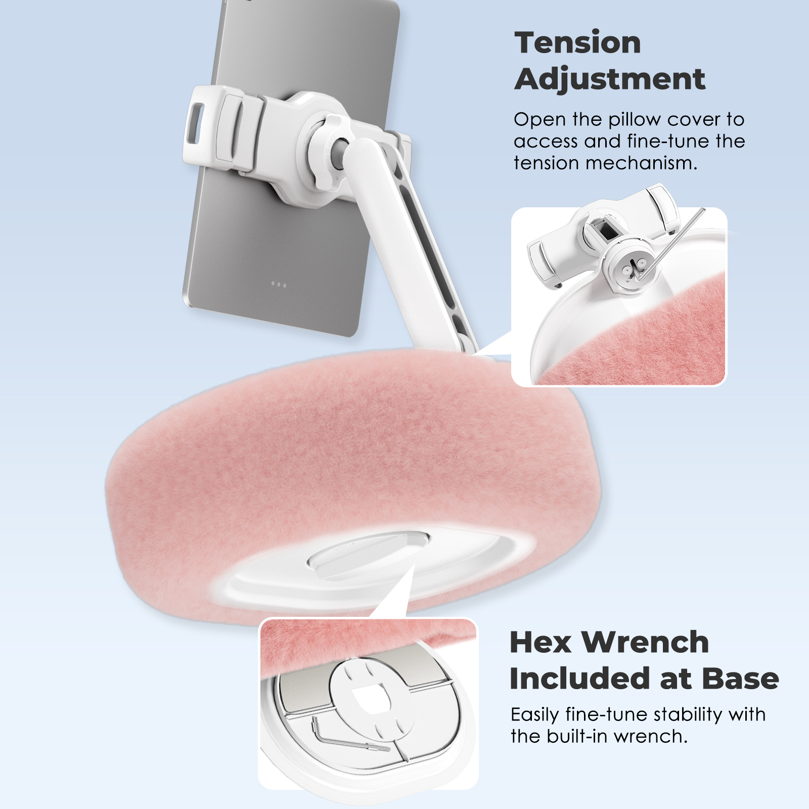 Viozon Tablet Pillow Stand,Compatible with 4-11" Tablet/Phone, Pad Holder with Small Bowl